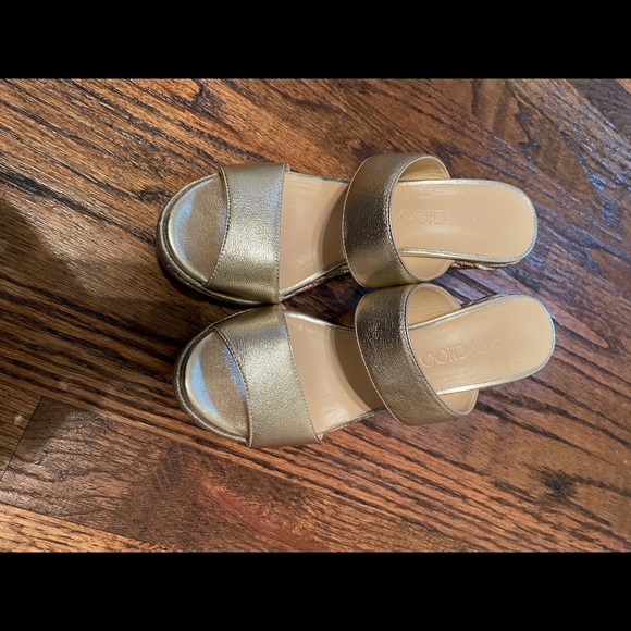 Jimmy Choo platform wedge gold slide sandals - Picture 3 of 10